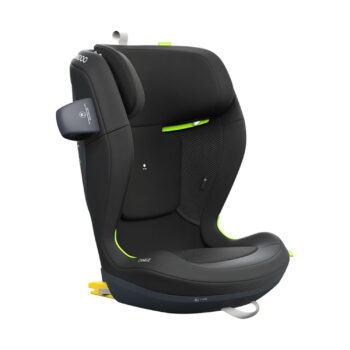 Swandoo Charlie I-Size autostoeltje in Chia Black, met geavanceerde zijwaartse bescherming en verstelbare hoofdsteun, ontworpen voor maximale veiligheid en comfort tijdens autoritten voor kinderen