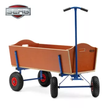 BERG Bolderwagen – een duurzame en robuuste bolderkar met sterke constructie, ontworpen voor comfortabel vervoer van kinderen en spullen, ideaal voor diverse buitenactiviteiten en avonturen.