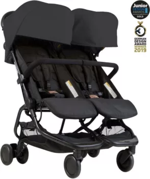 Mountain Buggy Nano Duo V3, lichtgewicht en gemakkelijk opvouwbare duo buggy, ideaal voor reizen en stedelijke omgevingen, geschikt voor tweelingen of kinderen van verschillende leeftijden