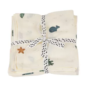 Done By Deer swaddle, 2-pack, gemaakt van zacht en ademend materiaal, ideaal voor het inbakeren, afdrogen en verschonen van baby's, met schattig Seafriends design.