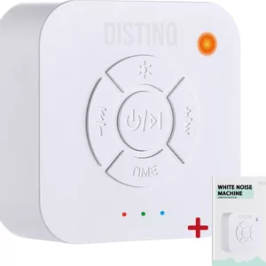 DistinQ White Noise Machine – een moderne witte ruis machine met verschillende kalmerende geluiden, ontworpen om een rustgevende slaapomgeving te creëren voor zowel baby's als volwassenen.