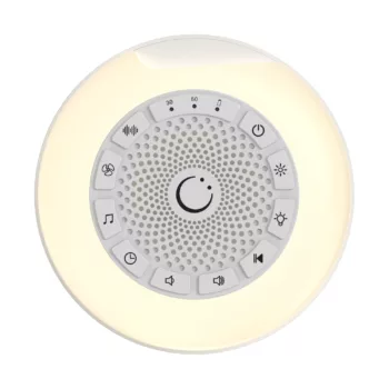 Numsy Mini White Noise Machine – een compacte en draagbare witte ruis machine, ideaal voor het creëren van een rustgevende slaapomgeving voor zowel baby's als volwassenen, makkelijk mee te nemen.